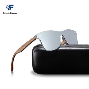 2021 FREUNDE Großhandel Einteilige benutzer definierte Spiegel rahmenlose Holz sonnenbrille für Männer polarisiert