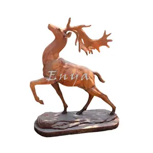 Statue Design Extra Large Cast Iron Garden Lawn Rustic Ornaments Outdoor Decorative Metal Life Animals Deer Stags Sculpture Statue