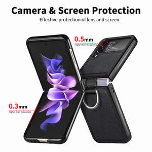 Funda de teléfono de cuero con soporte de anillo sin huella dactilar para <span class=keywords><strong>Samsung</strong></span> Galaxy <span class=keywords><strong>Z</strong></span> <span class=keywords><strong>Flip</strong></span> 3 <span class=keywords><strong>Flip</strong></span> 4 <span class=keywords><strong>Flip</strong></span> 1 <span class=keywords><strong>Flip</strong></span> 2 5G, funda plegable antigolpes - Product Image 4