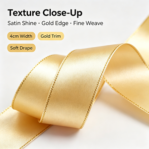 Hanfan 40mm Satin <strong>Ribbon</strong> with Gold Edge 4cm Gold Trimmed <strong>Ribbon</strong> Roll <strong>for</strong> Gift Wrapping <strong>Wedding</strong> Decoration Wholesale - Product Image 2