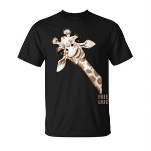 T-shirt con illustrazione di giraffa curiosa, design grafico unisex per adulti, taglia media - Product Image 2