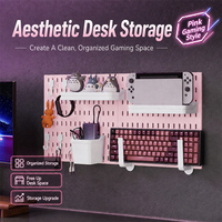 Organisateur mural rose sans perçage, panneau perforé librement combinable pour mur et bureau, idéal pour le rangement de bijoux et d'ornements en dortoir