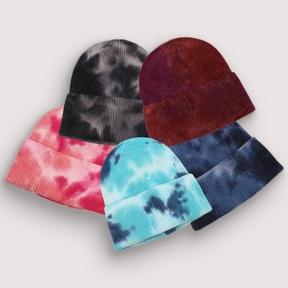 Moda personalizada New Streetwear Hip Hop Gorros Chapéu De Malha De Lã De Inverno Tie Dye Imprimir Quente Skullies Malha Chapéus