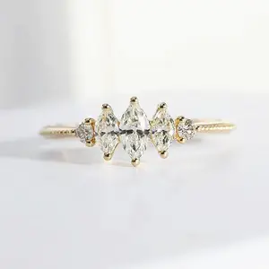 Anillo de diamante de moissanita con forma de marquesa para aniversario, anillo de oro de 14 quilates, estilo elegante