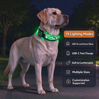Collier pour chien lumineux à LED avec motif d'arbre de Noël 3D, 15 modes d'éclairage, avertissement nocturne, personnalisable, en stock pour les promenades nocturnes des animaux de compagnie