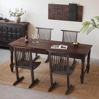 Vintage Massivholz-Esstisch mit Schublade Wabi Sabi Antik Geschnitzte Beine Rechteckiges Tischset für Esszimmer