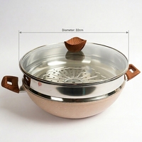 Aluminiumlegierung Keramik Antihaft-Tiefe Bratpfanne Wok Großer Kochtopf-Set mit Holzmuster-Griff und Dampfgarer