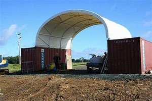 Abri conteneur transparent GS 40ft 2020 3320 Hangar avec couvercle de cadre en métal blanc gris argenté couleurs vert foncé - Product Image 3