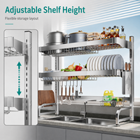 Égouttoir à vaisselle extensible en acier inoxydable pour évier, avec porte-assiettes, porte-couteaux et panier à ustensiles