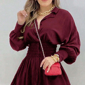 Robe chemise d'été décontractée et chic pour femmes, robe courte imprimée élégante à manches longues et taille haute. - Product Image 1