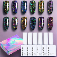 Gel de Uñas UV LED al por Mayor de Fábrica, Gel de Uñas Reflectante con Diamantes Triturados Efecto Brocado Nube Ámbar