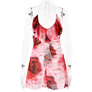 Robe de cocktail courte imprimée, coupe ajustée, dos nu, col halter, translucide - Product Image 5