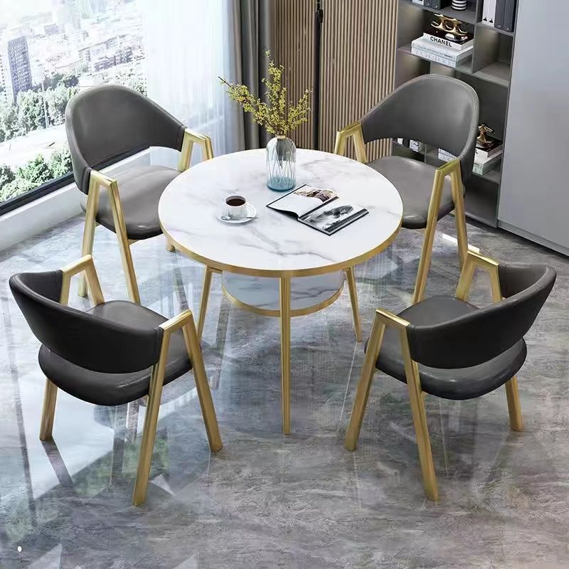 Table blanche + 4 chaises en cuir [noir]