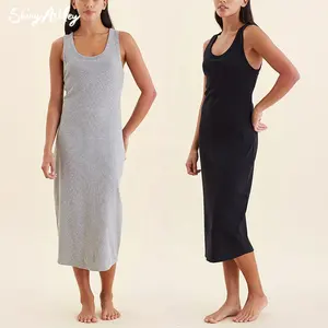 Vestido de base regata longo com tiras, vestido de tamanho grande, saia base, roupa de dormir feminina, camisola de dormir