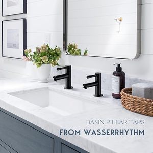 Par de <span class=keywords><strong>Grifos</strong></span> de Lavabo Negros, <span class=keywords><strong>Grifos</strong></span> Dobles para Baño, Monobloque, Negro Mate, Acero Inoxidable, Sin Plomo, <span class=keywords><strong>Grifos</strong></span> para Cuarto de Baño - Product Image 6