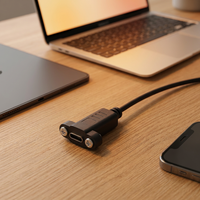 Cable de Extensión USB-C Personalizado Annxin de 0.3m, Macho a Hembra, Carga Rápida de 3A, Trenzado de Cobre Puro, Cubierta de PVC con Montaje en Panel