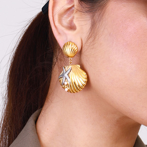 Drop <b>Earrings</b> <b>Gold</b> Silver Two Tone Star Shell Pearl Women's Party Fashion <b>Dangle</b> <b>Earrings</b> - Product Image 4