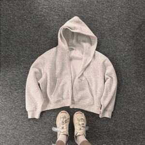 Nuovo prodotto Unisex peso massimo Custom con orecchie da animali con chiusura integrale con Zip e felpa con cappuccio corta con stampa a sbuffo - Product Image 6