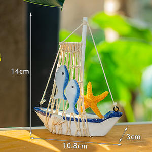 Modèle de <span class=keywords><strong>voilier</strong></span> en bois méditerranéen nautique décoration de table de bureau à domicile pêche filet de coton bateau artisanat ornements objets décoratifs - Product Image 5