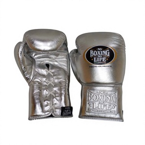 Professional <b>Silver</b> Boxing <b>Gloves</b> % Genuine Leather Lace-Up Closure Adjustable Wrist Strap Waterproof Lightweight Boxing - Product Image 3