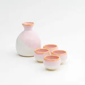 Custom Wholesale Decanter Wine Bottle Set Ceramic Gradient Light Pink sake Glass Set