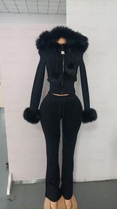 2026 Women Fur Collar Jackets Streetwear Y2k Fur Collar Waffle Pattern Women's Set Hoodie Bell Bottom Pants <strong>Shorts</strong> 2-piece Set - Product Image 4