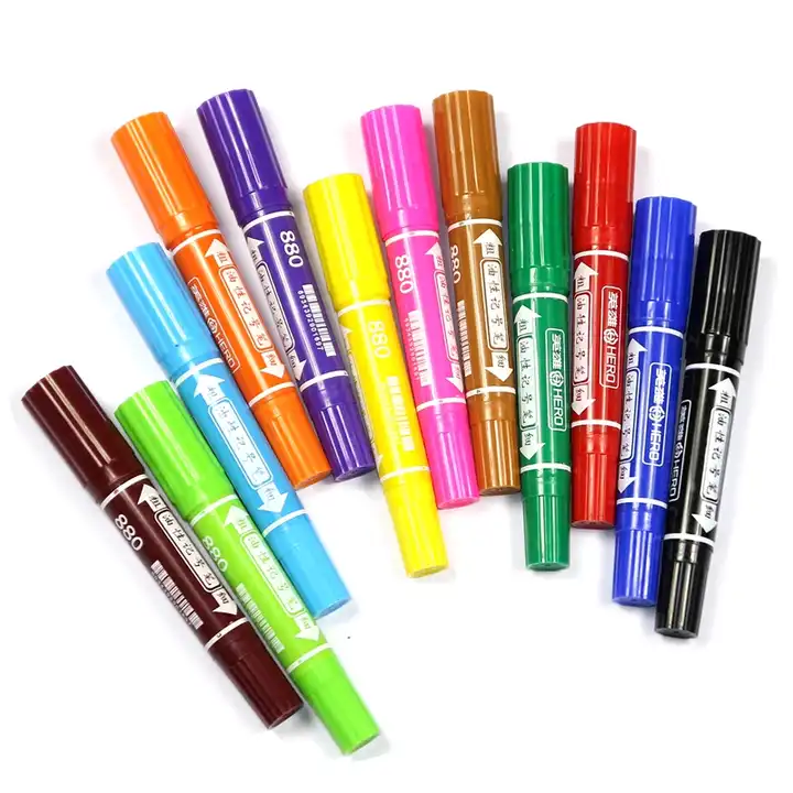 Hero 880 Colored Double Heads Oily Marker Pens 12/24 Colors Manga Drawing  POP Paint Markers for Poster/CD/Metal/Plastic/Paper