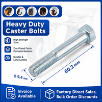 Kit de fixation en acier au carbone zingué avec axe de roue à roulettes 3/8"-16 et boulon hexagonal pour montage, réparation et remplacement de chariots et de chariots à roulettes