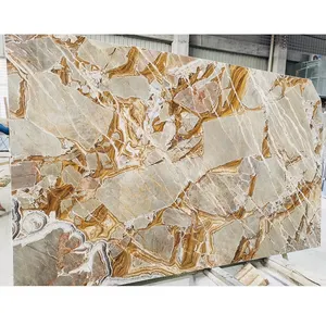Luxury Gold Marble Slabs Versailles Golden Veins Fusion Marble For Wall Floor Tiles