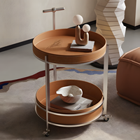 Table d'appoint de rangement rétro italienne, chariot console mobile en cuir de selle, style moderne, luxueux et minimaliste, pour salon, entrée, hôtel, atelier