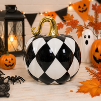 Décoration d'Halloween en céramique : Citrouille noire, blanche et orange, figurine artisanale, ornement de table, cadeau pour la maison et les fêtes
