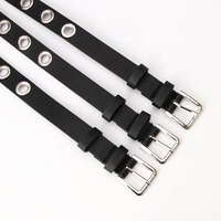 Ceintures JULUN pour femmes, ceinture à œillets cloutés style punk, en similicuir noir lisse, boucle carrée en alliage argenté, 2,4 cm, accessoire streetwear
