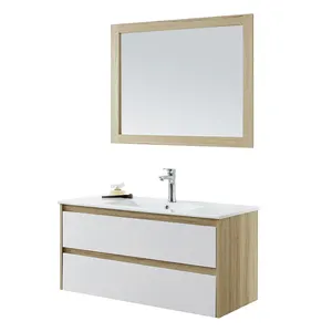 Tocador de baño de roble con 2 cajones, mueble moderno con espejo para Baño