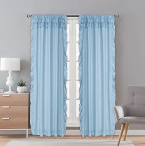 Cortina de microfibra com borda de babado sólida com ilhós, cortinas de janela com saia para a sala de estar