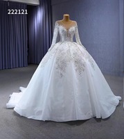 Feishiluo Ivoire O-cou Mariée Moelleux Mariage Robe De Bal Manches Longues De Luxe Perle Dentelle Robes De Mariée pour les Femmes