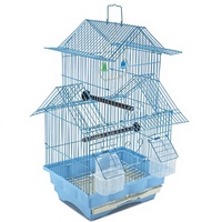Petite cage à oiseaux bleue en métal et plastique de 18 pouces pour perruches et autres oiseaux – Cage de voyage portable intérieur/extérieur avec option de suspension