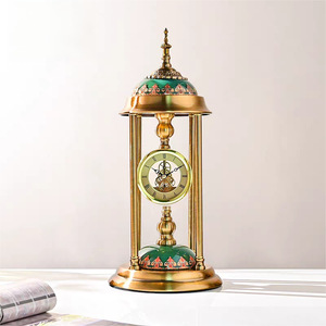 European Retro <b>Metal</b> Table <b>Clock</b> Pendulum Silent Home Dcor Living Room Ornament Circular Design Luxury Decoration - Product Image 2