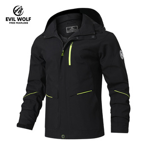 Veste coupe-vent à capuche pour homme Evil Wolf, fine, coupe-vent, avec fermeture éclair, col montant, pour les loisirs en plein air, sport, printemps, décontractée - Product Image 1