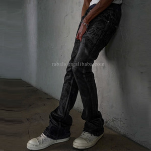 <span class=keywords><strong>Jeans</strong></span> da Uomo Produttore Personalizzati a Vita Bassa Skinny Slim Fit Bootcut Neri a Zampa di Elefante Vintage Effetto Consumato Cerato Svasati in Denim - Product Image 5