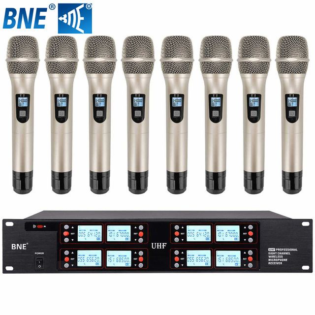 Factory Price Professional 8 Channel UHF Handheld Wireless Microphone Hand-held Microphone for Conference Room Stage Performance