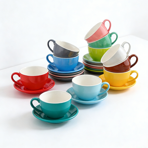 Tazza da <span class=keywords><strong>Caffè</strong></span> in Gres Colorata con Logo Personalizzato 75 150 220 350 ml per Tè Latte Espresso Cappuccino con Piattino - Product Image 1