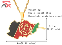 Chaîne de cadeau de mode personnalisée en acier inoxydable plaqué émaillé drapeau afghan carte chaîne pendentif collier