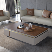 Meubles de Salon Luxe Ensemble Table Basse Meuble TV Dalle de Roche Table Basse Meuble TV en Bois Pied de Télévision Rangement Table Centrale 2 Mètres