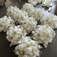 Boule de fleurs artificielles en soie de 60 cm, blanche, élégante, réaliste, pleine de fleurs, pour centre de table de mariage et décoration de table de banquet (vente en gros)
