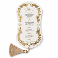 Carte de menu de mariage de luxe en papier fantaisie avec dorure à chaud et pompon, menu personnalisé pour la décoration de table de réception de mariage