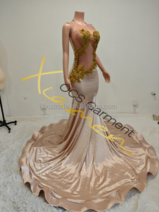 MF Mesh Evening Crystal Beading Sier sin mangas Diseñador Gold Rhinestone Dia High End Prom Dress Party - Product Image 3