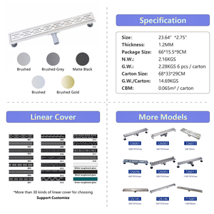 <span class=keywords><strong>Siphon</strong></span> de sol OEM 600 mm en acier inoxydable 304, sortie horizontale, insert de carrelage, long canal dissimulé, drain de <span class=keywords><strong>douche</strong></span> linéaire - Product Image 2