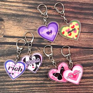 Custom Heart Shape Keychain Blank PINK Plastic Acrylic Glitter Love Key Chains Valentine's Day Gifts Red Heart Key <b>Ring</b> Charms - Product Image 6
