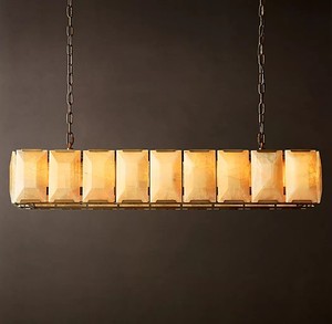 Lámpara de Araña Moderna de Alabastro <span class=keywords><strong>Oslo</strong></span>, Lámpara Rectangular Creativa para Restaurante, Lámpara de Lujo de Cobre para Sala de Estar, Dormitorio y Estudio - Product Image 1