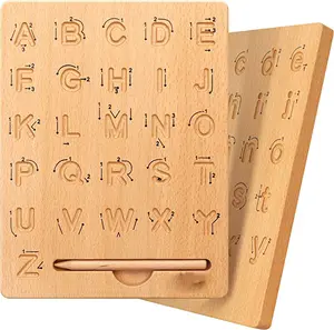 Planche de pratique des lettres en bois, outil de traçage de l'alphabet à Double face, apprentissage de l'écriture ABC, jeu éducatif, moteur fin